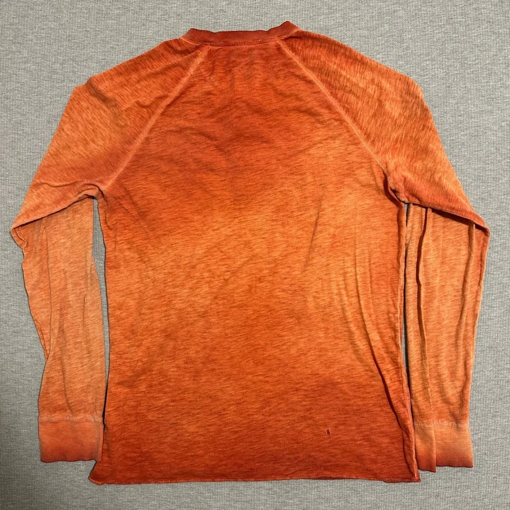 True Religion  Slub Acid Wash Long Sleeve Henley Shirt Orange Mens XL